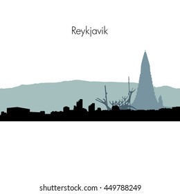 Reykjavik Iceland City skyline silhouette. Vector illustration.