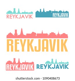Reykjavik Iceland Flat Icon Skyline Vector Silhouette Design Set