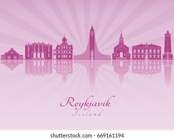 Reykjavik skyline in purple radiant orchid in editable vector file