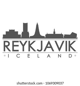Reykjavik Skyline Silhouette Design City Vector Art Famous Buildings.