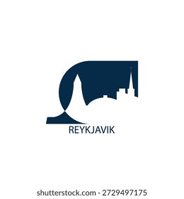 Reykjavik vector icon with skyline, panoramic view, outlook shape. Iceland city landmarks logo concept. Flat isolated graphic, badge