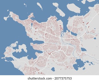 Reykjavik vector map. Detailed map of Reykjavik city administrative area. Cityscape panorama. Royalty free vector illustration. Outline map with buildings, water. Tourist decorative street map.