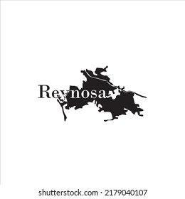 Reynosa map and black lettering design on white background