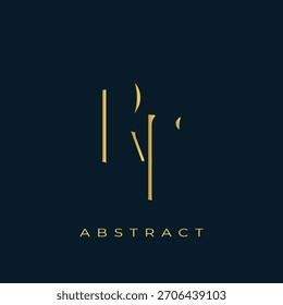 RF Abstractas diseño de logotipo dorado. Abstractas composición de símbolos de oro sobre un fondo azul marino oscuro