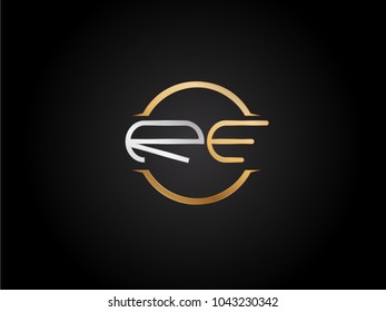 RF circle Shape Letter logo Design in silver gold color