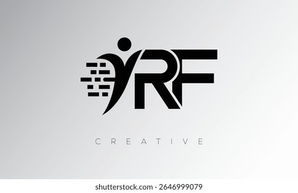 RF Creative Digital Monogram Logo – Futuristic Letter mark Design Featuring Human Shape, Pixel Motion and Minimal Tech Style for Innovative Branding Identity