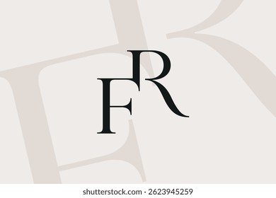 Diseño de icono de logotipo de letra RF o FR. Monograma de las iniciales de lujo de estilo clásico.
