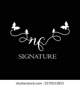 RF Handwritten initial letter, RF simple signature vector logo with butterfly shape variation, beauty, photography letter logo design. R F