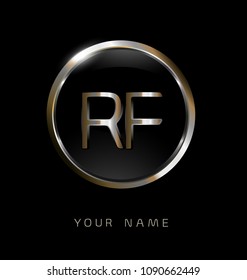 RF initial letters with circle elegant logo golden silver black background