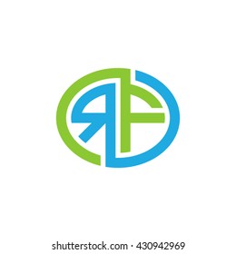 RF initial letters looping linked ellipse logo blue green