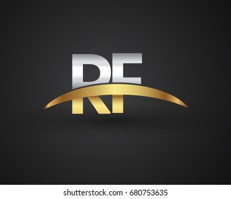 RF initial logo company name colored gold and silver swoosh design. vector logo for business and company identity.
