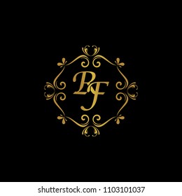 RF Initial logo. Ornament ampersand monogram golden logo black background