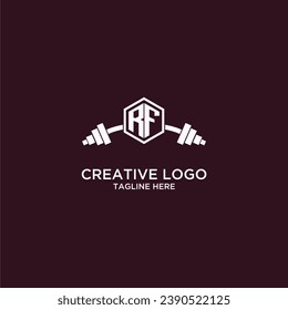 RF initial monogram for fitnes or gym logo with creative shield and barbell design