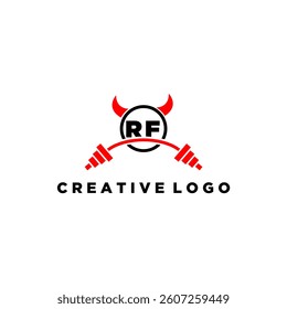 RF initial monogram for fitnes or gym logo with devil style design