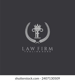 Logo de monograma de letras RF para la firma de abogados con diseño de imagen de corona de columna