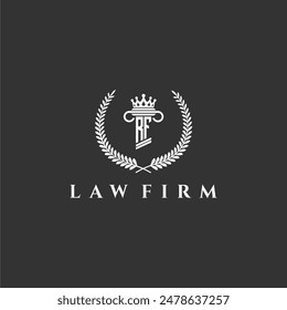 Logo del monograma de la letra de RF para el bufete de abogados con diseño de Imagen de corona del pilar