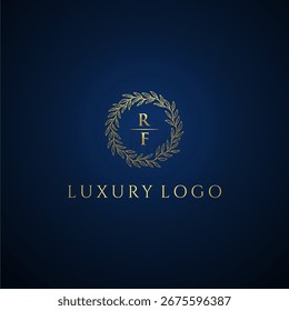 RF letter monogram luxury wedding with creative circle leaf gold