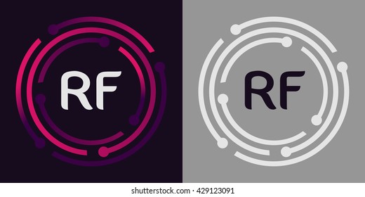 RF letters business logo icon design template elements in abstract background logo, design identity in circle, alphabet letter