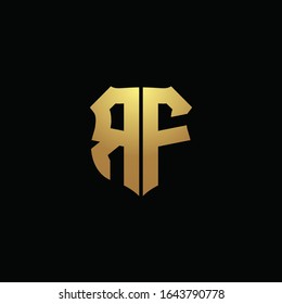 RF logo monogram with gold colors and shield shape design template
