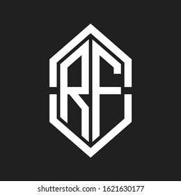 RF Logo monogram with hexagon shape and outline slice style with black and white