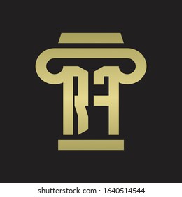 RF Logo monogram with pillar style design template with gold colors