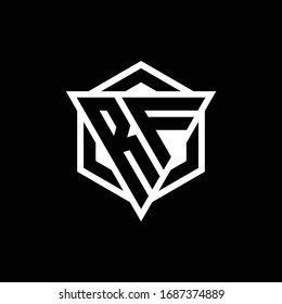 RF logo monogram with triangle and hexagon shape combination isolated on back and white colors