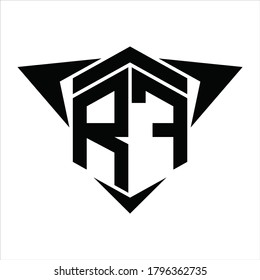 Monograma del logotipo RF con flecha de alas alrededor de la plantilla de diseño sobre fondo blanco
