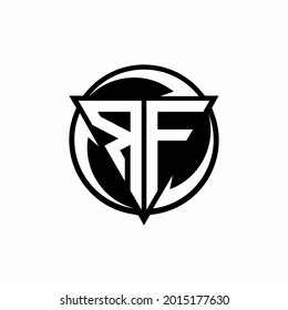 RF logo with triangle shape and circle rounded design template isolated on white background