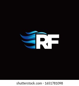RF monogram logo with blue fire style design template