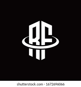 RF monogram logo in a hexagon style and surrounded by a ring