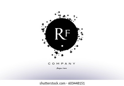 rf r f  black white circle grunge splash vintage retro alphabet company logo design vector icon template