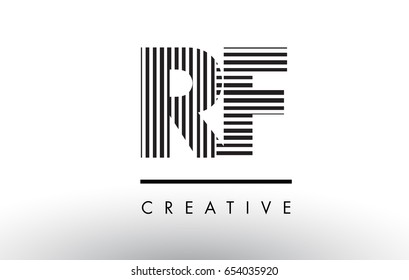 RF R F Black and White Letter Logo Design with Vertical and Horizontal Lines.