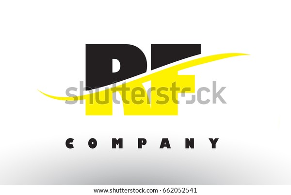 RF R F  Black and Yellow Letter Logo with White\
Swoosh and Curved Lines.