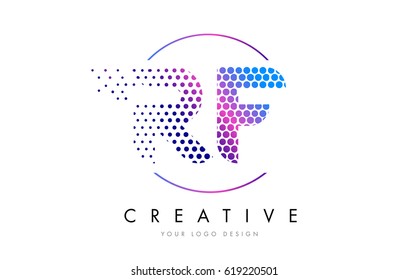 RF R F Pink Magenta Dotted Bubble Letter Logo Design. Dots Lettering Vector Illustration