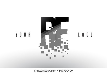 RF R F Pixel Letter Logo with Digital Shattered Black Squares. Creative Letters Vector Illustration.