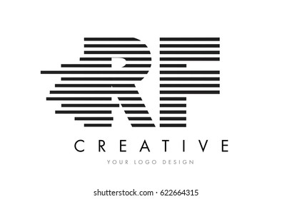 RF R F Zebra Letter Logo Design with Black and White Stripes Vector