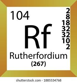 Rf Rutherfordium Chemical Element Periodic Table. Single vector illustration, colorful Icon with molar mass, electron conf. and atomic number for Lab, science or chemistry class.