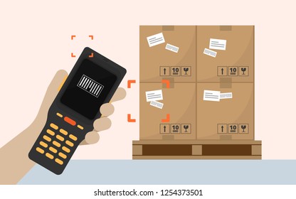 RF Scanner For Goods In The Warehouse Or Distribution Center And Logistics.