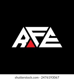 RFE triangle letter logo design with triangle shape. RFE triangle logo design monogram. RFE triangle vector logo template with red color. RFE triangular logo Simple, Elegant, and Luxurious design.