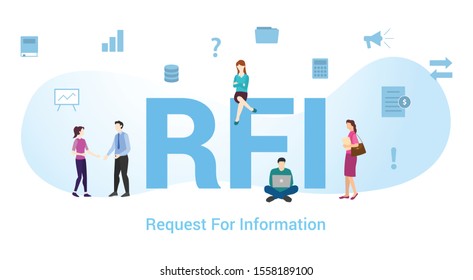 rfi request for information concept with big word or text and team people with modern flat style - vector