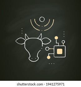 RFID animal identification chalk icon. Digitalization in agriculture. Device for monitoring animal health, location. Smart farming concept. Isolated vector illustration on chalkboard