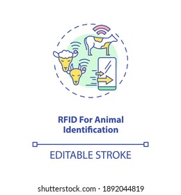 RFID for Animal identification concept icon. Information technology in agriculture. Device for monitoring animal idea thin line illustration. Vector isolated outline RGB color drawing. Editable stroke