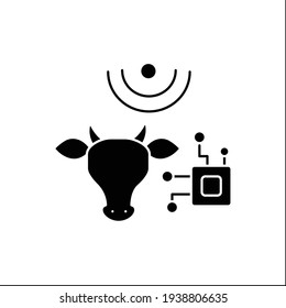 RFID animal identification glyph icon. Digitalization in agriculture. Device for monitoring animal health, location. Smart farming concept.Filled flat sign. Isolated silhouette vector illustration