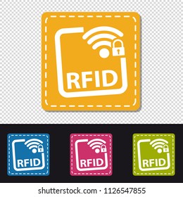RFID Buttons - Four Colorful Square Icons - Vector Illustration - Isolated On Transparent And Black Background