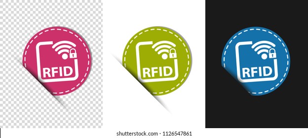 RFID Buttons - Three Colorful Round Icons - Vector Illustration - Isolated On Transparent, White And Black Background