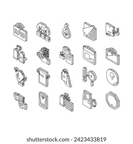 Rfid Chip Technology Collection isometric icons set. Security Card And Trinket, Development And Programming Rfid Radio Frequency Identification Concept Linear Pictograms. Contour Color .