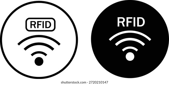 Conjunto de iconos RFID. Símbolos de Identificación de radiofrecuencia. Diseño gráfico de chip sin contacto. Etiquetado inteligente y señales de seguimiento
