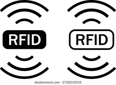 Conjunto de iconos RFID. Símbolos de Identificación de radiofrecuencia. Diseño gráfico de chip sin contacto. Etiquetado inteligente y señales de seguimiento
