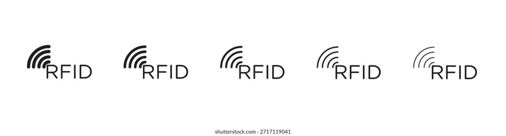 RFID-Symbol in dünner Linie, schwarzer Umriss und Strichstil