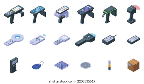 Rfid Icons Set Isometric Vector. Retail Store. Check Access